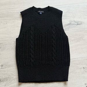 Brooks Brothers Black Sparkling Cable Knit Cropped Sleeveless Sweater Small